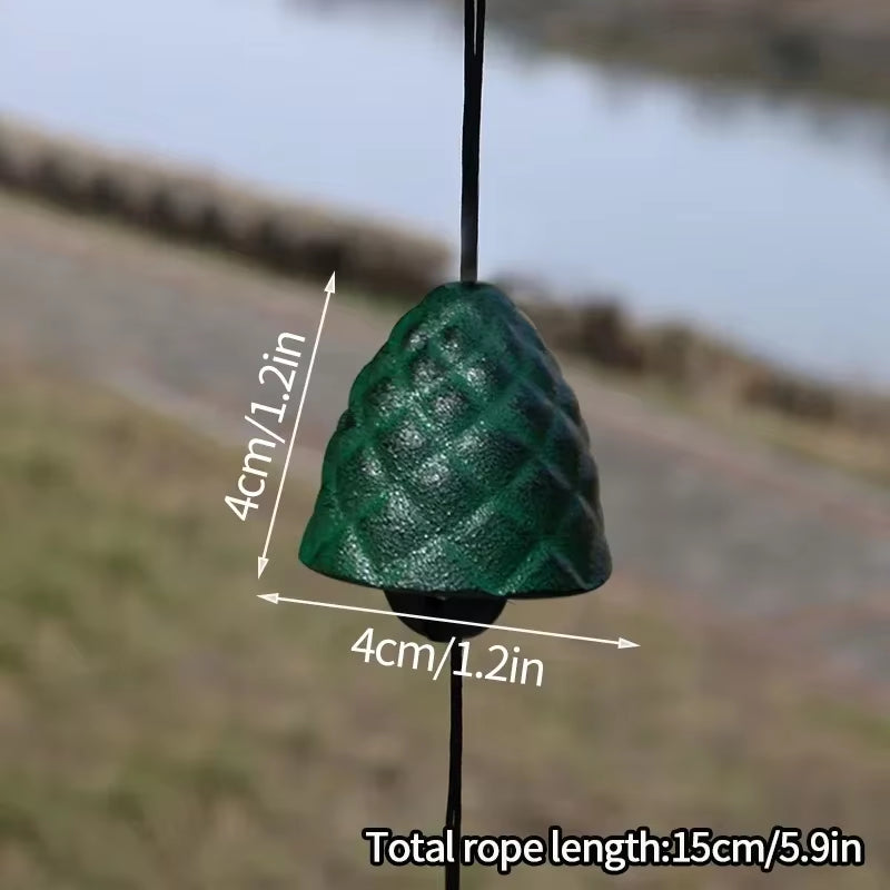 Green bell-shaped wind chime with quilted diamond pattern for Japanese Iron outdoor decor