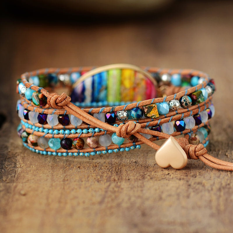 Jasper Chakra Leather Wrap Bracelet