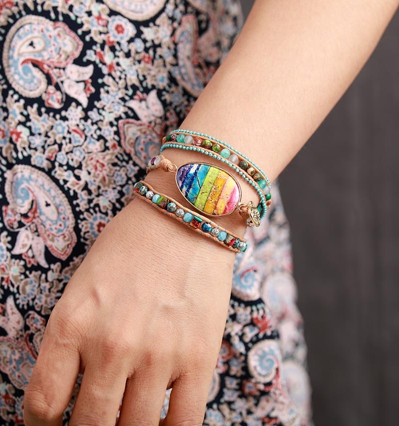 Jasper Chakra Leather Wrap Bracelet
