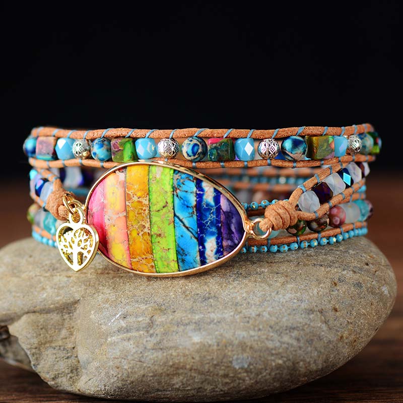 Jasper Chakra Leather Wrap Bracelet