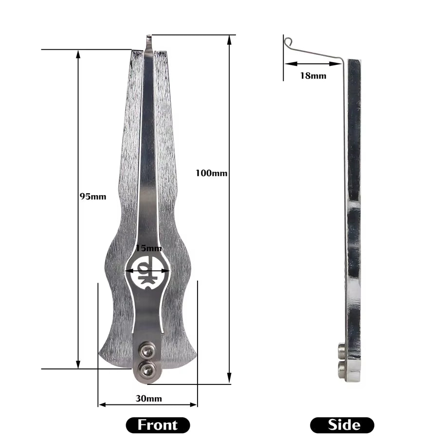 Technical drawing of a metal clamp for Jaw Mouth Harp Instrument - E Major with dimensions