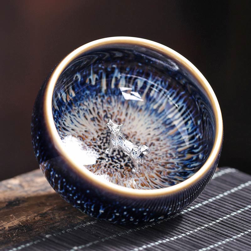 Jian Zhan Ceramic Teacup 70ml with Zodiac and Koi Fish