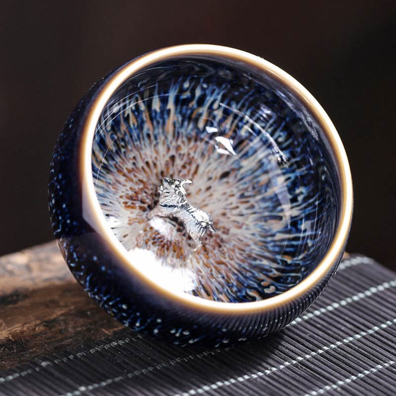 Jian Zhan Ceramic Teacup 70ml with Zodiac and Koi Fish