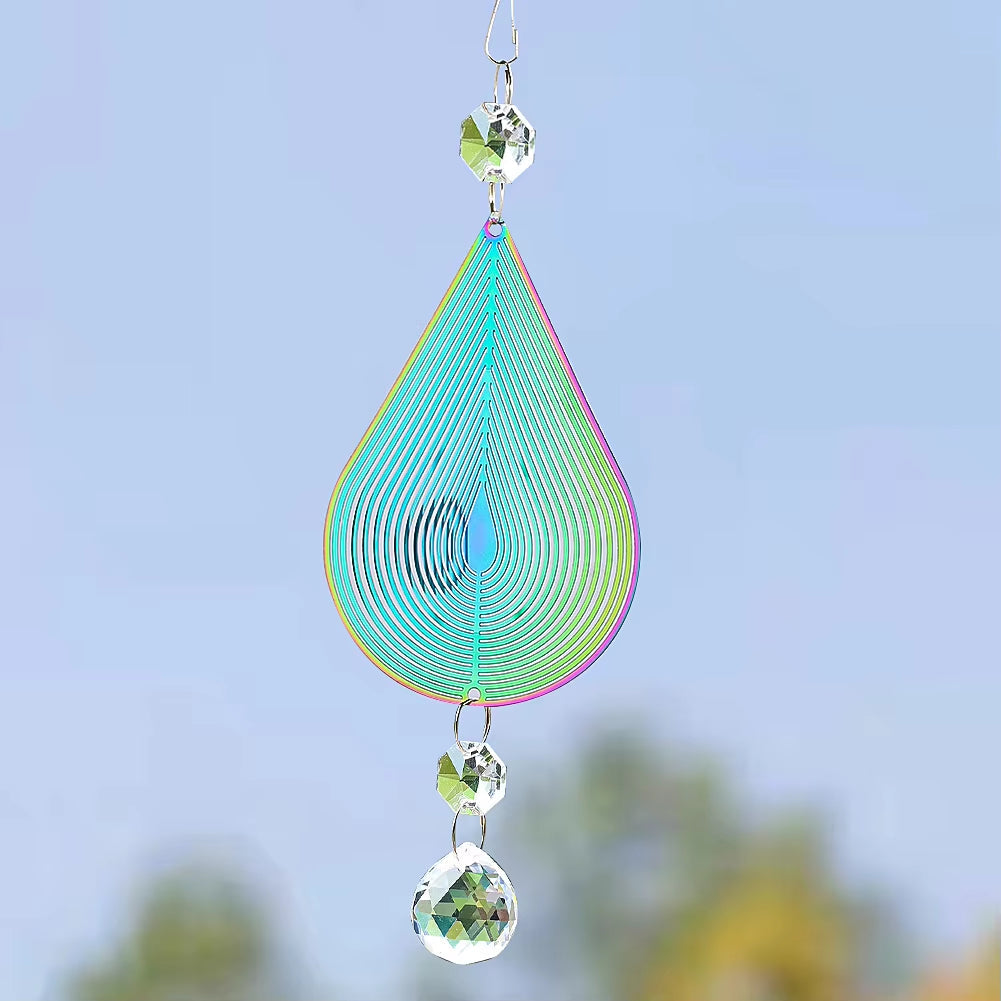 Turquoise teardrop wind spinner with crystal accents for Kinetic Garden decor