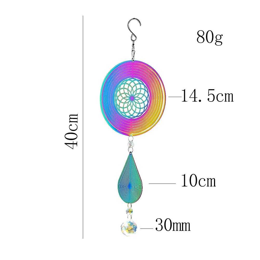 Kinetic Mandala Wind Spinner 3D Gradient Color Drop Crystal Prism Ball Sun Catcher Hanging Garden Decor with 360° Rotating Hook