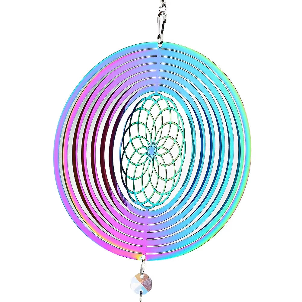 Kinetic Mandala Wind Spinner 3D Gradient Color Drop Crystal Prism Ball Sun Catcher Hanging Garden Decor with 360° Rotating Hook