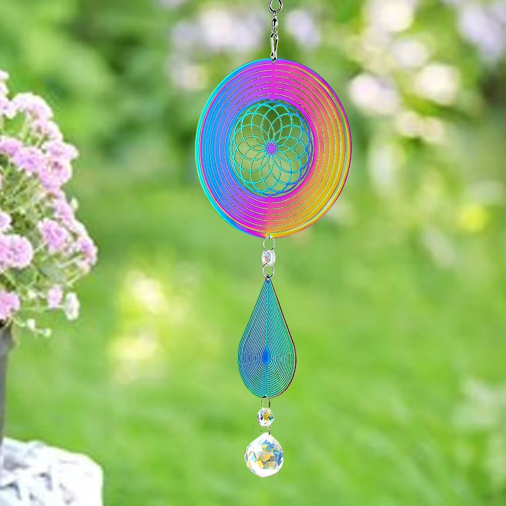 Kinetic Mandala Wind Spinner 3D Gradient Color Drop Crystal Prism Ball Sun Catcher Hanging Garden Decor with 360° Rotating Hook