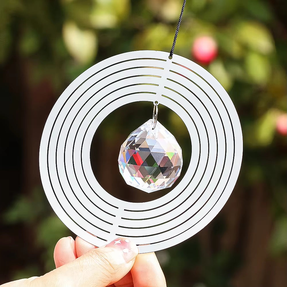 Crystal prism ball in white circles for Kinetic Metal Wind Spinner garden decor