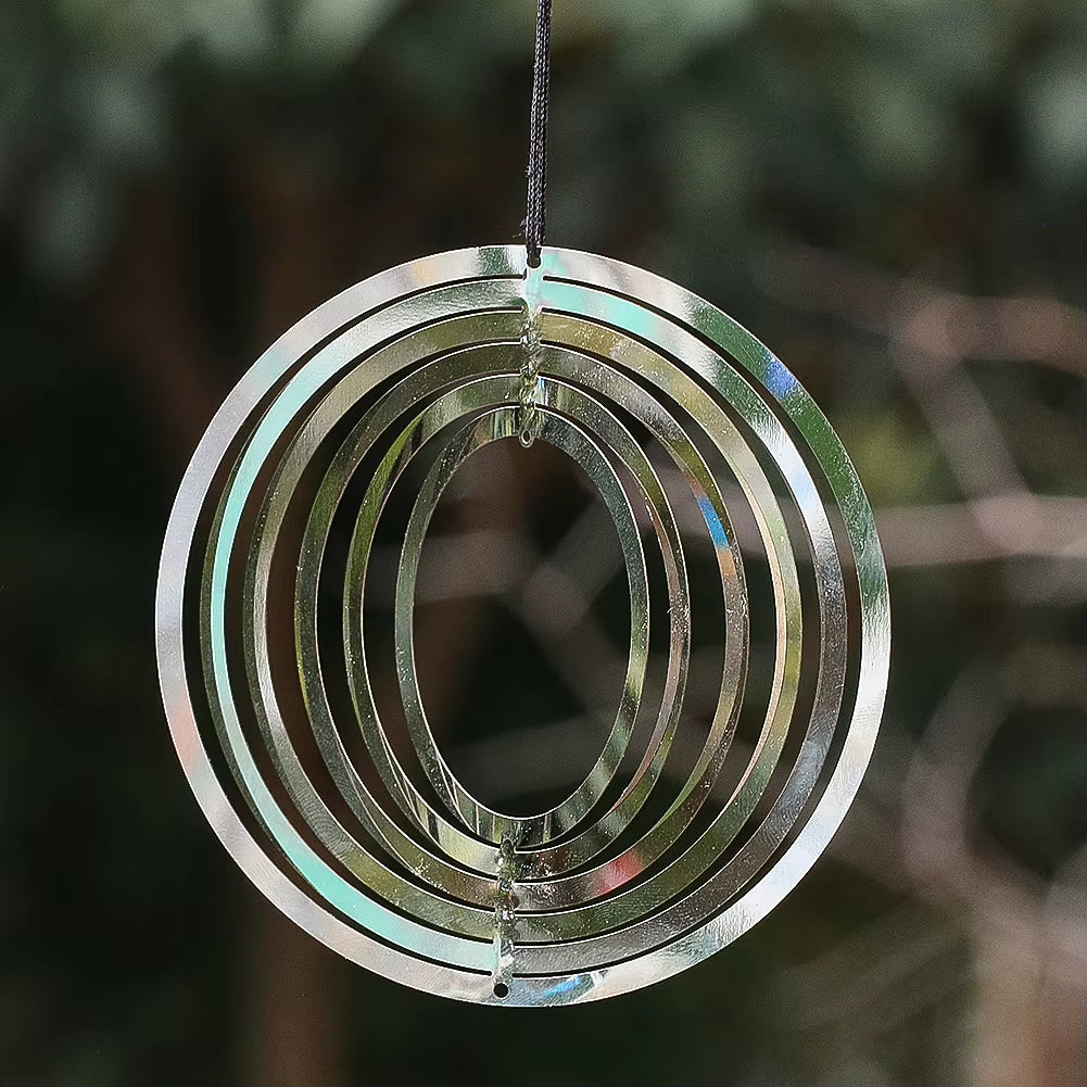 3D Circle Flowing Wind Spinner for Yard Garden Whirligig Wind Turn DIY Wind Chimes Suncatcher Parts Hanging Decor Bird Deterrent