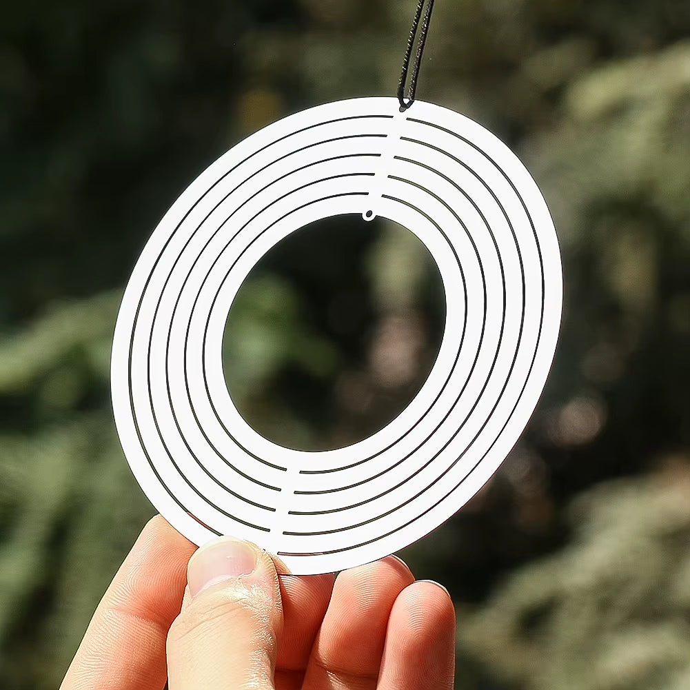 White circular spiral ornament with concentric rings Kinetic Metal Wind Spinner for Garden Decor