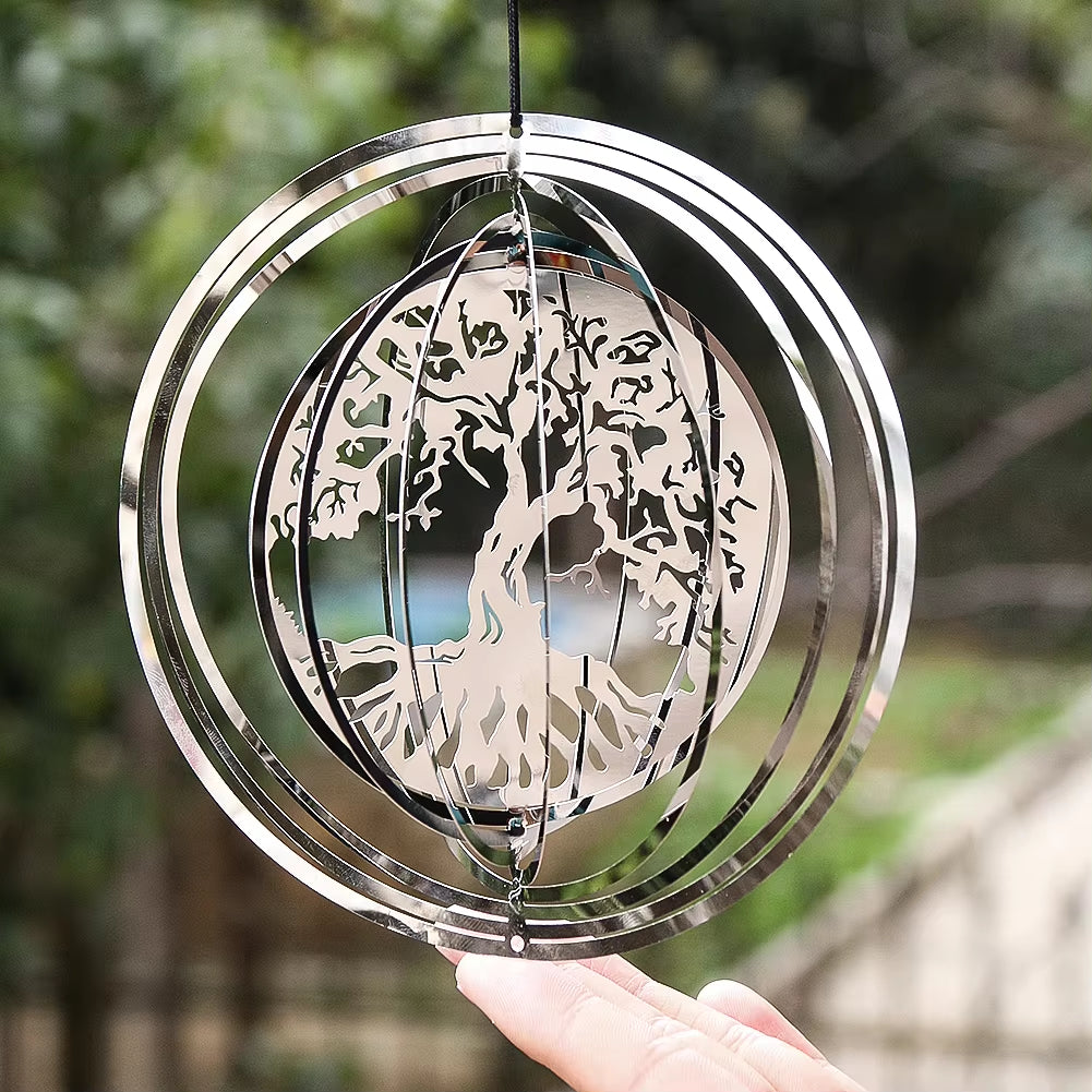 3D Rotating Wind Spinner Hanging Suncatchers Stainless Steel Mirror Reflection Wind Chimes Parts Decor Feng Shui Pendant Amulet