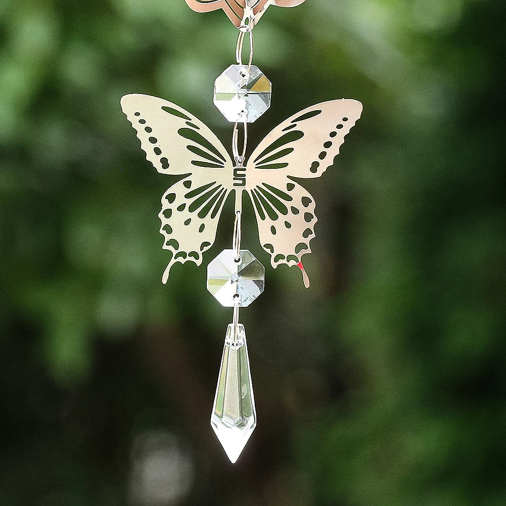 3D Kinetic Wind Spinner Hanging Crystal Suncatcher Wind Chimes Glass Pendant Mirror Reflective Bird Deterrent Garden Yard Decor