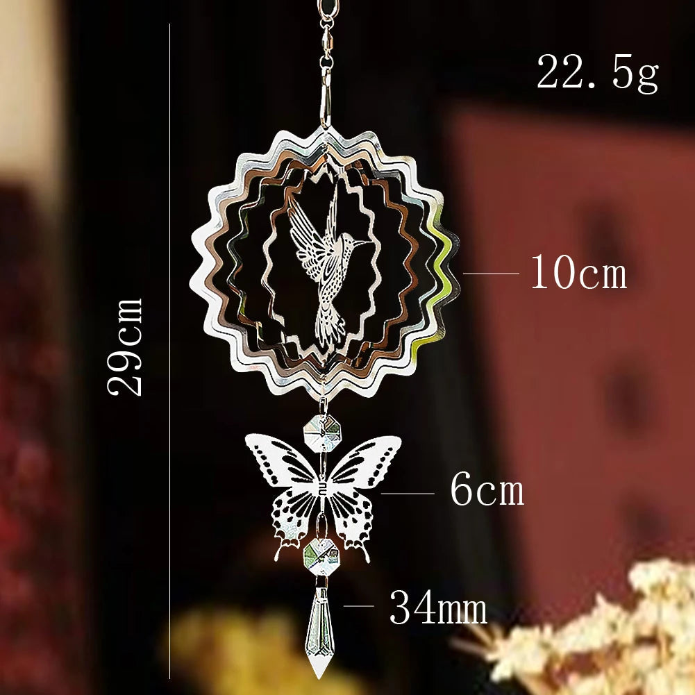 3D Kinetic Wind Spinner Hanging Crystal Suncatcher Wind Chimes Glass Pendant Mirror Reflective Bird Deterrent Garden Yard Decor