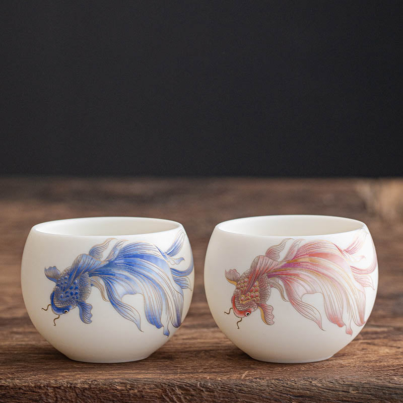 Koi Fish Porcelain Teacup 150ml Ceramic Zen Decor