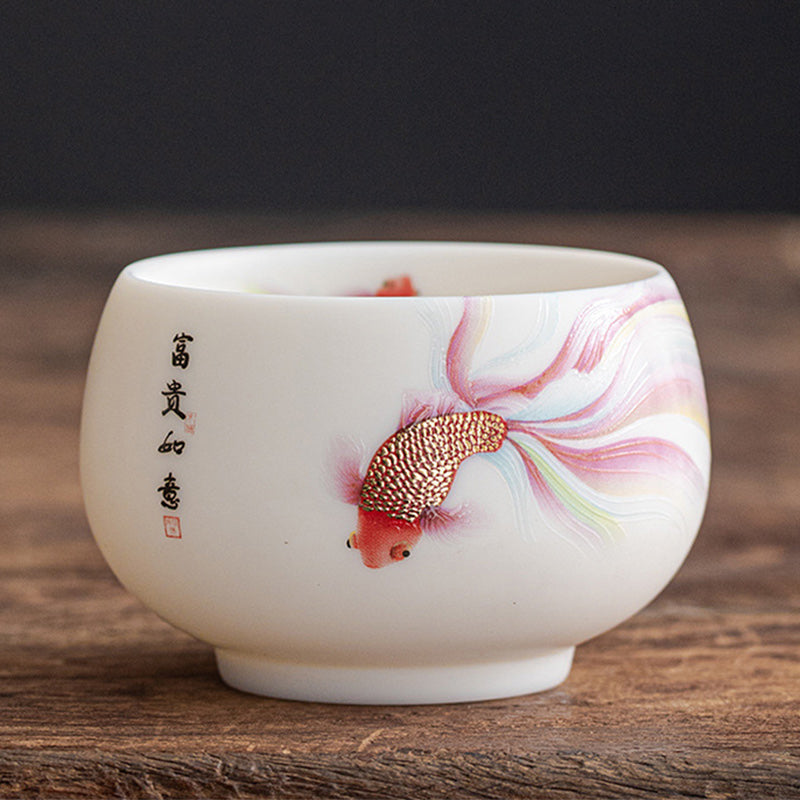 Koi Fish Porcelain Teacup 150ml Ceramic Zen Decor