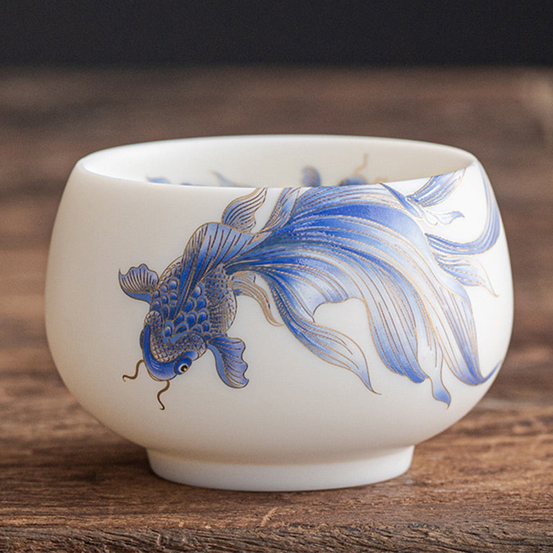 Koi Fish Porcelain Teacup 150ml Ceramic Zen Decor