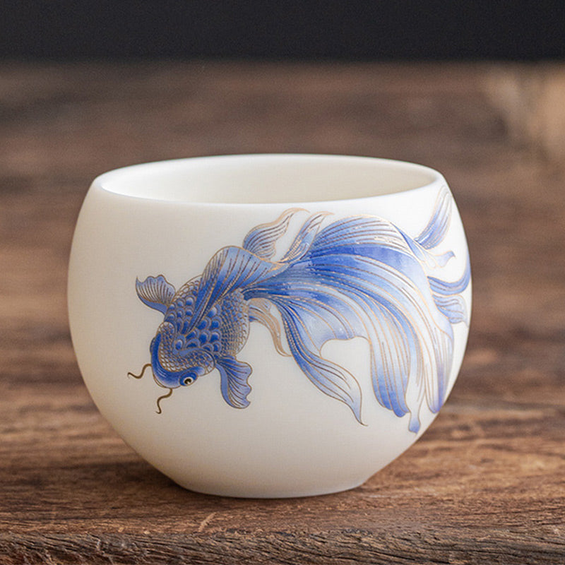 Koi Fish Porcelain Teacup 150ml Ceramic Zen Decor
