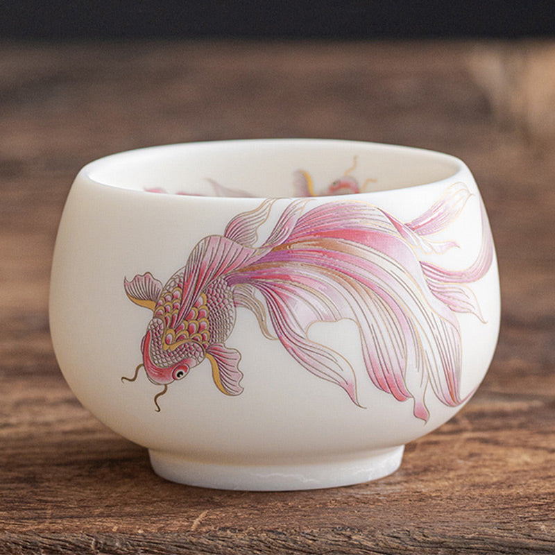 Koi Fish Porcelain Teacup 150ml Ceramic Zen Decor