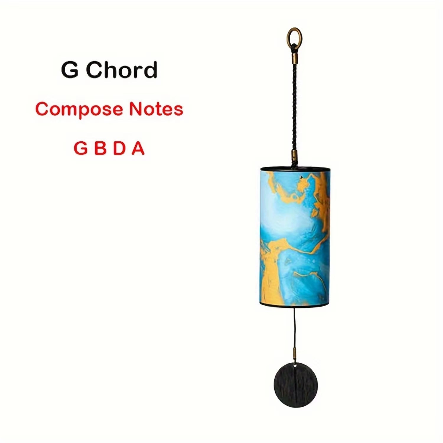 Decorative Koshi Wind Chime with blue and gold marbled tube and black circular base