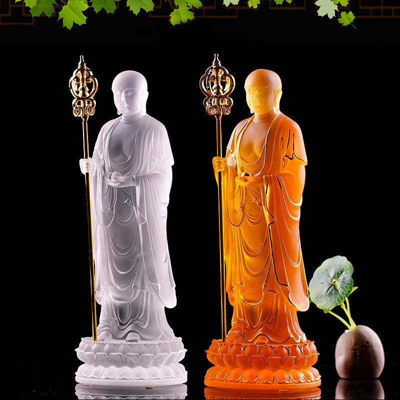 Ksitigarbha Liuli Crystal Buddha Statue 8" Meditation Art