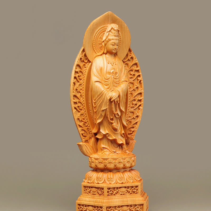 Kwan Yin Wood Statue | Thuja Sutchuenensis 20.5cm Prosperity Decor