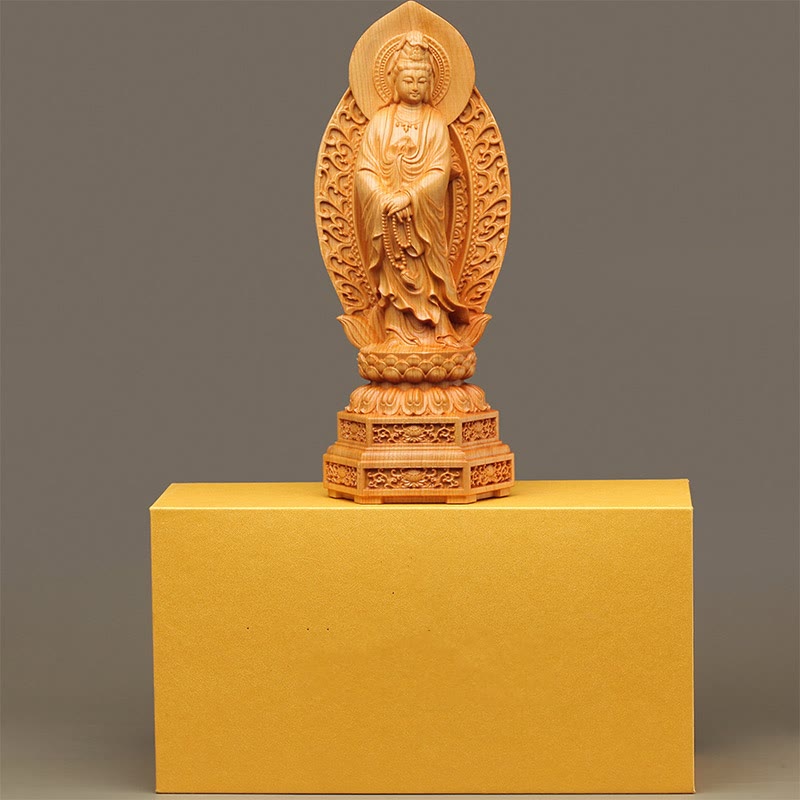Kwan Yin Wood Statue | Thuja Sutchuenensis 20.5cm Prosperity Decor