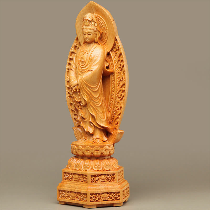 Kwan Yin Wood Statue | Thuja Sutchuenensis 20.5cm Prosperity Decor