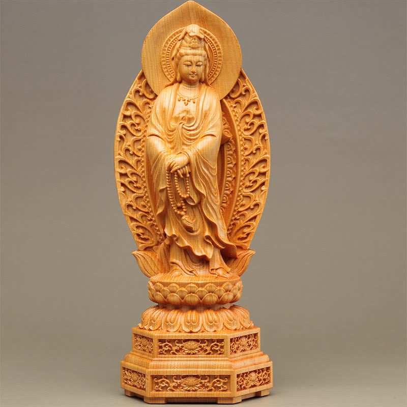 Kwan Yin Wood Statue | Thuja Sutchuenensis 20.5cm Prosperity Decor