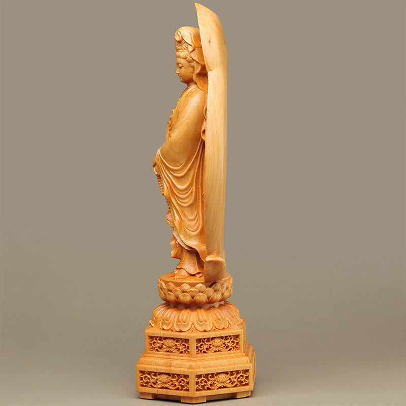Kwan Yin Wood Statue | Thuja Sutchuenensis 20.5cm Prosperity Decor