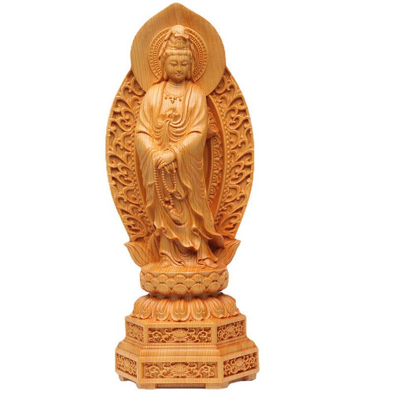 Kwan Yin Wood Statue | Thuja Sutchuenensis 20.5cm Prosperity Decor