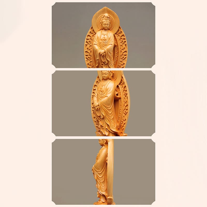 Kwan Yin Wood Statue | Thuja Sutchuenensis 20.5cm Prosperity Decor
