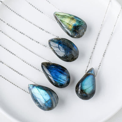 Labradorite Water Drop Support Healing Necklace Pendant 3cm