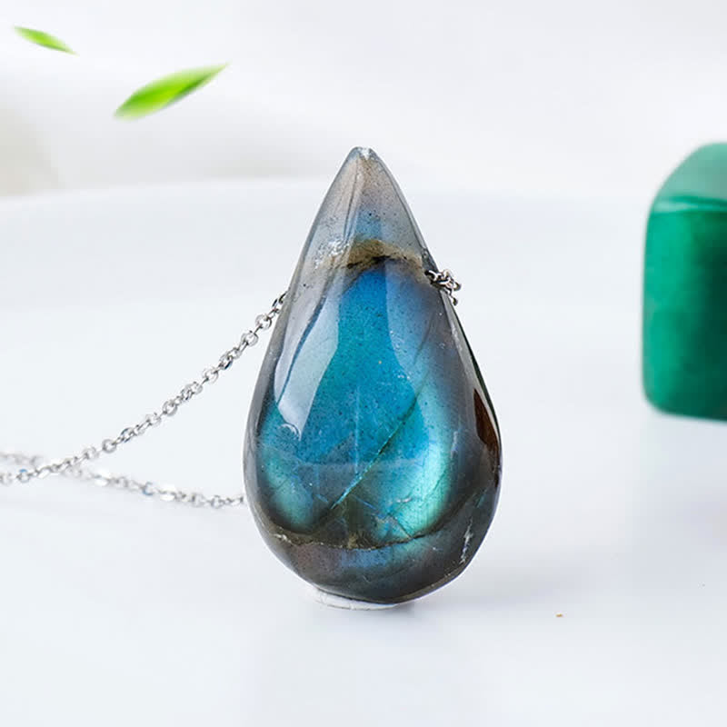 Labradorite Water Drop Support Healing Necklace Pendant 3cm