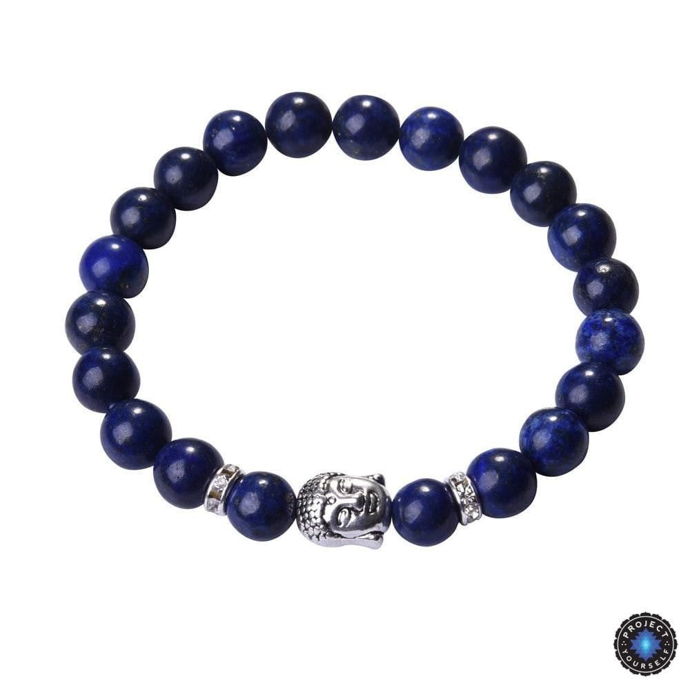 Lapis Lazuli Buddha Bracelet with Silver Charm