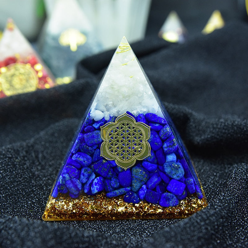 Lapis Lazuli and White Crystal Orgone Pyramid