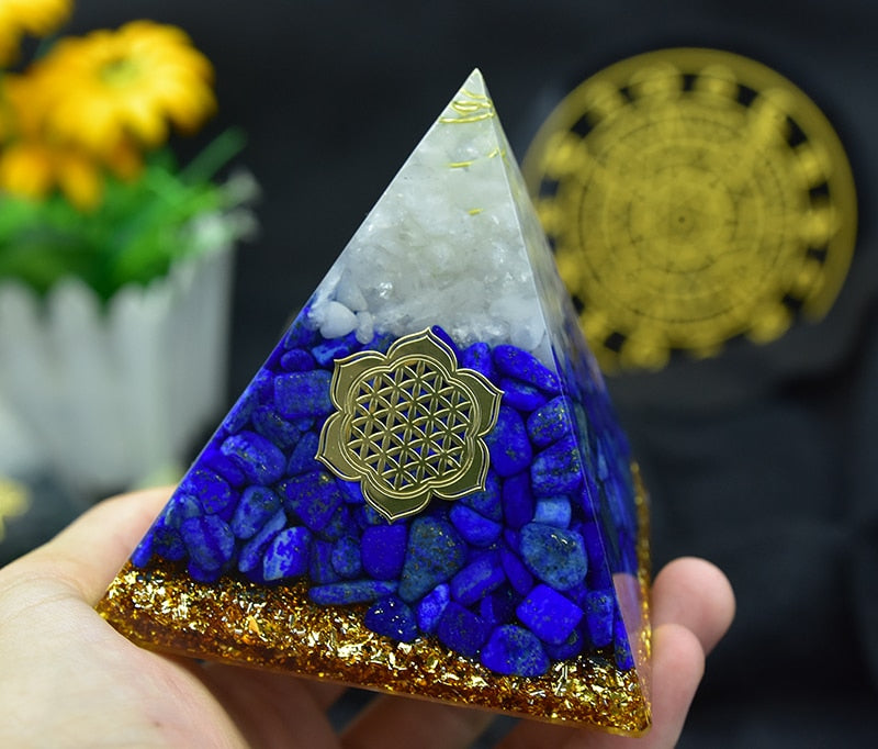 Lapis Lazuli and White Crystal Orgone Pyramid