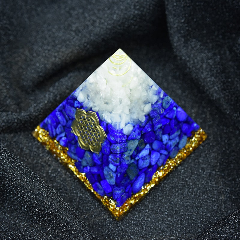 Lapis Lazuli and White Crystal Orgone Pyramid