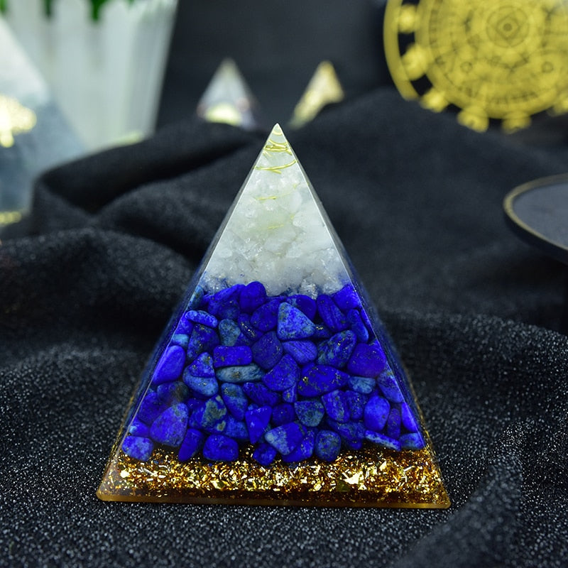 Lapis Lazuli and White Crystal Orgone Pyramid