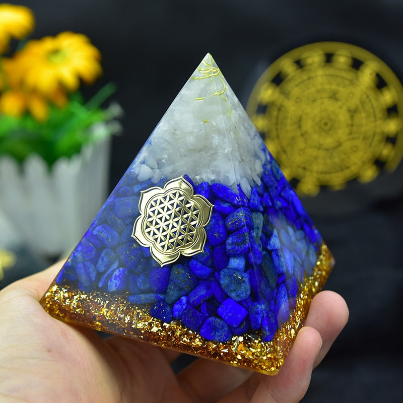 Lapis Lazuli and White Crystal Orgone Pyramid