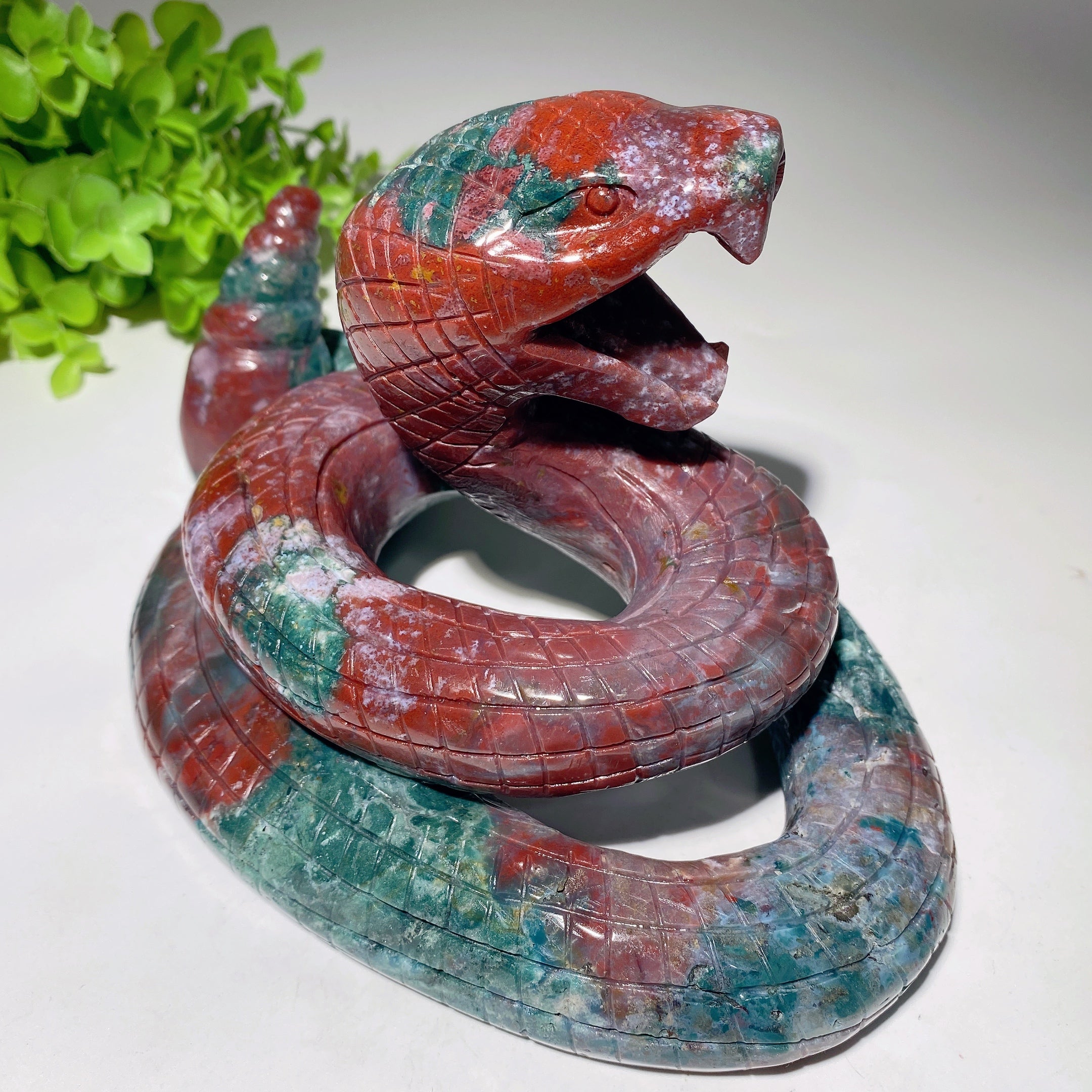 Large 8.5-inch Ocean Jasper Snake Carving for Healing