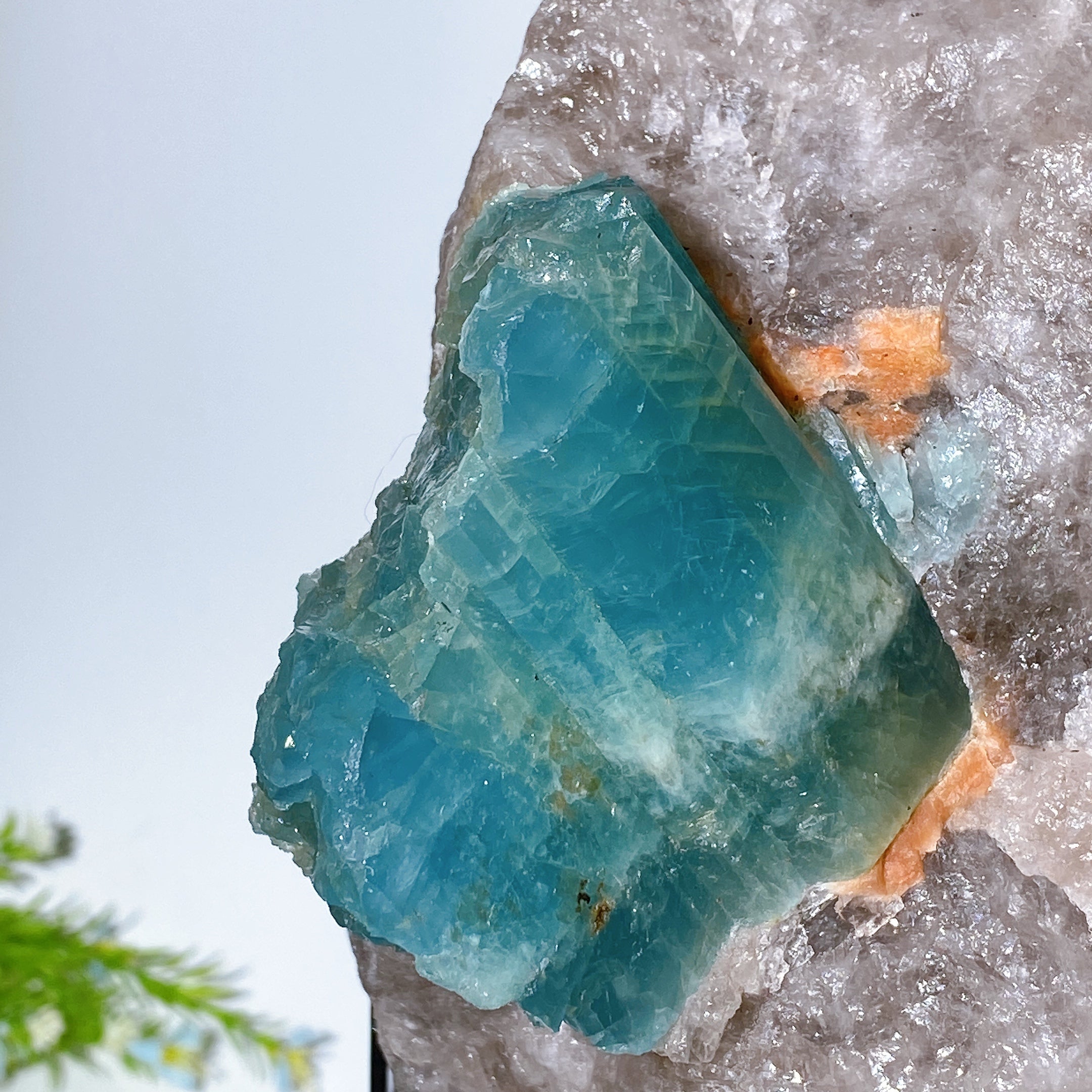 Large Aquamarine Quartz Crystal Display with Stand 35cm