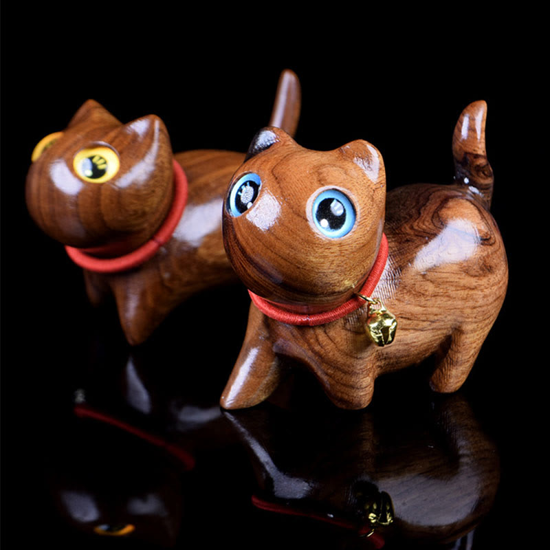 Large Blue Rosewood Cat Figurine 65mm Spiritual Decoration