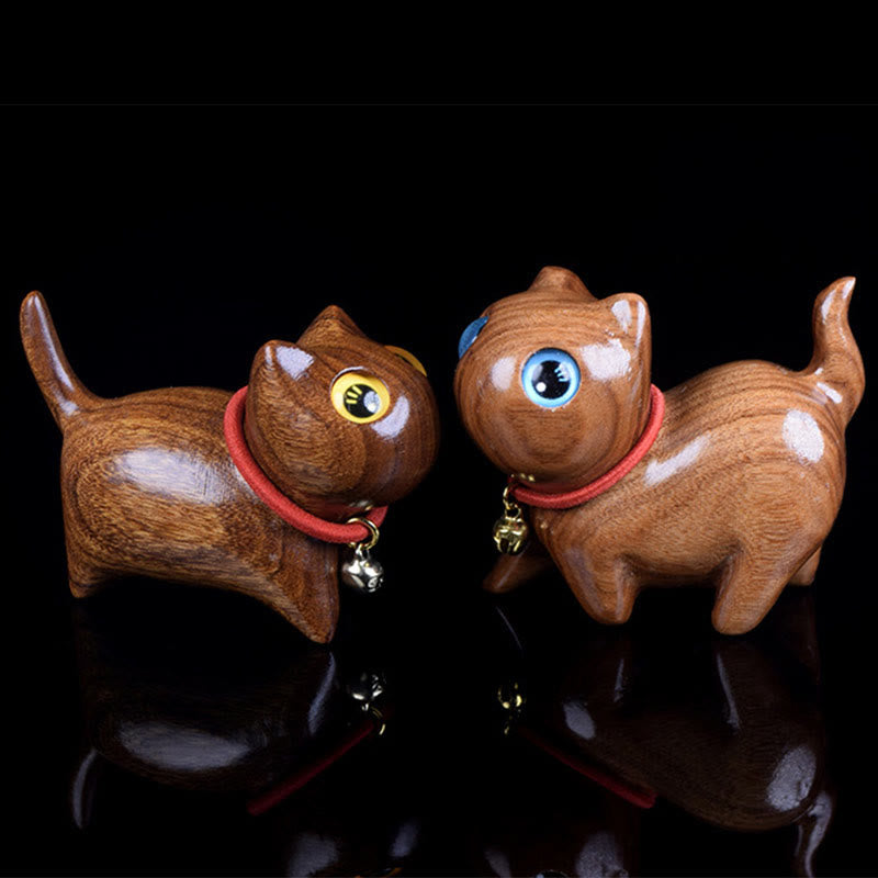 Large Blue Rosewood Cat Figurine 65mm Spiritual Decoration