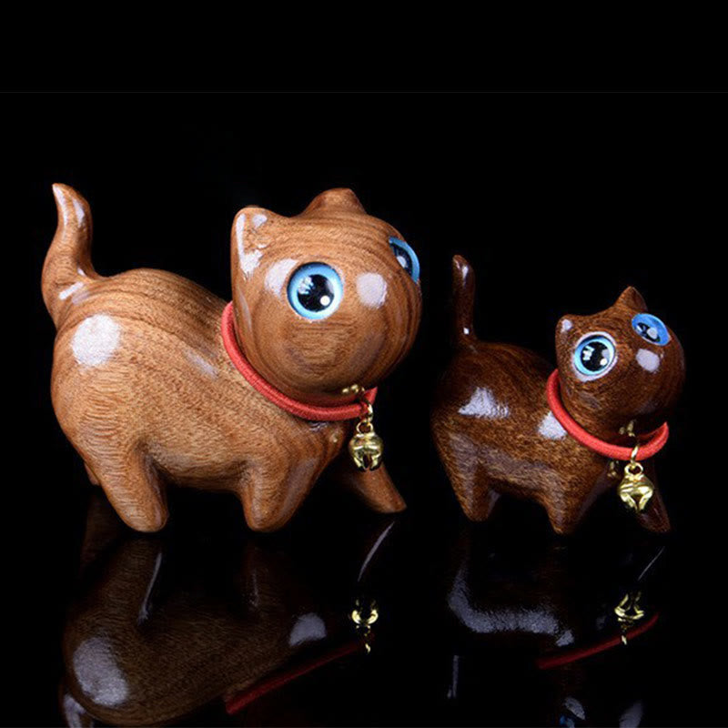 Large Blue Rosewood Cat Figurine 65mm Spiritual Decoration