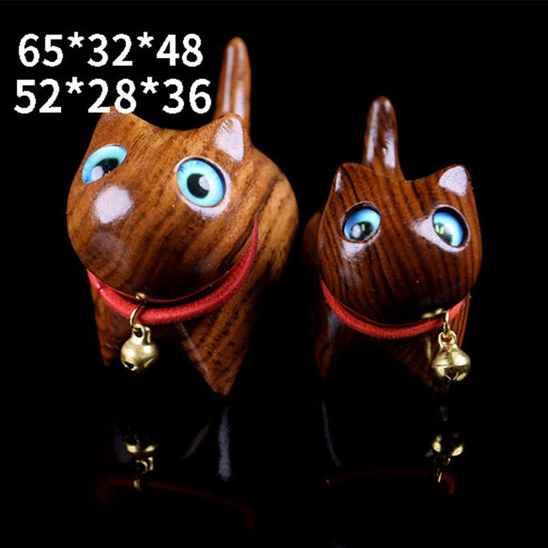 Large Blue Rosewood Cat Figurine 65mm Spiritual Decoration