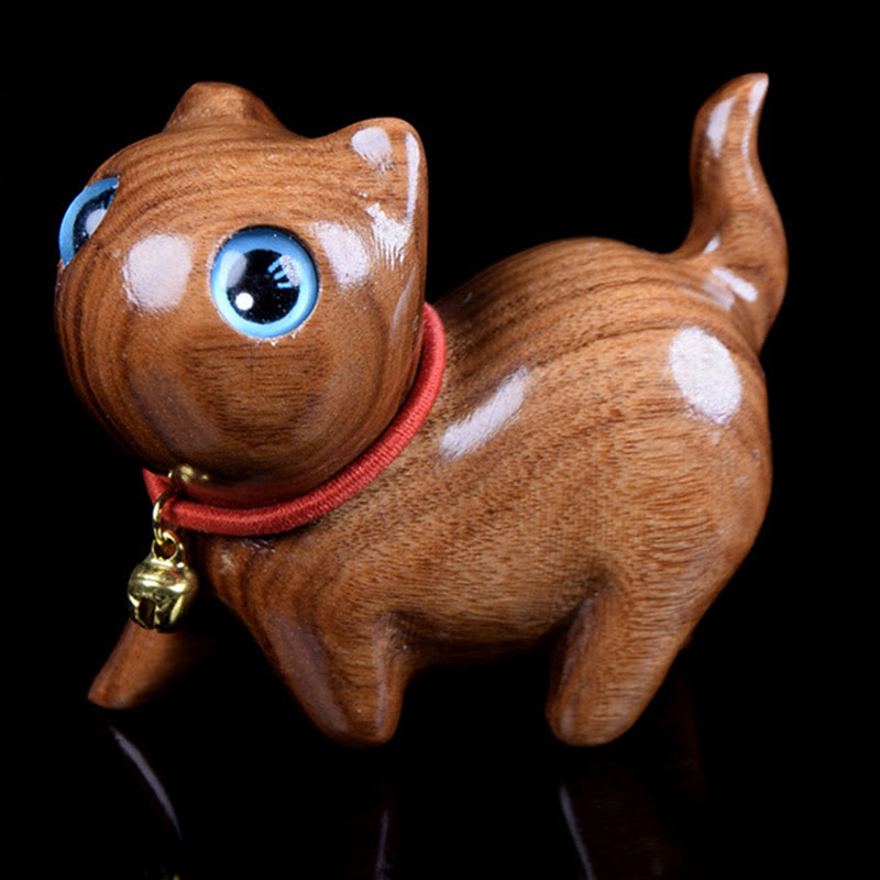 Large Blue Rosewood Cat Figurine 65mm Spiritual Decoration