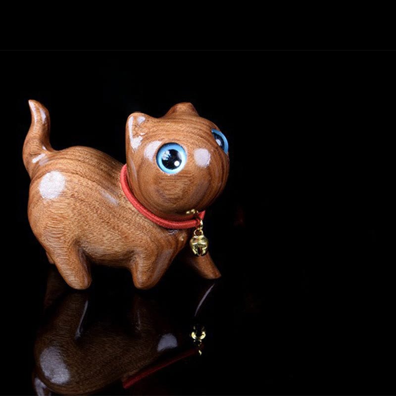 Large Blue Rosewood Cat Figurine 65mm Spiritual Decoration