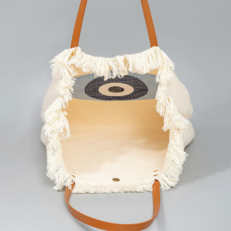 Large Capacity Canvas Evil Eye Tote Bag for Protection
