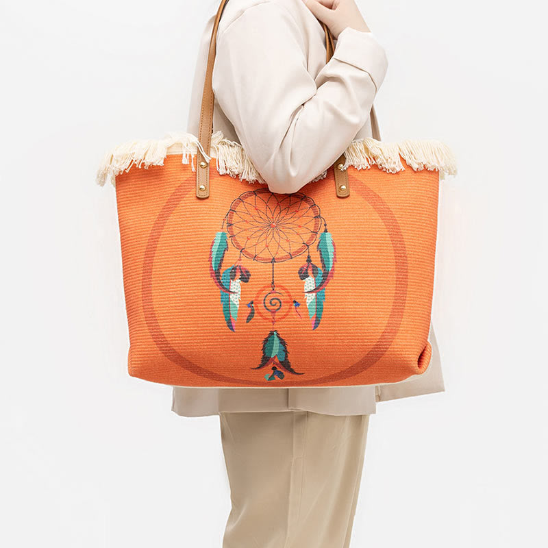 Large Capacity Dreamcatcher Mandala Canvas Tote Bag
