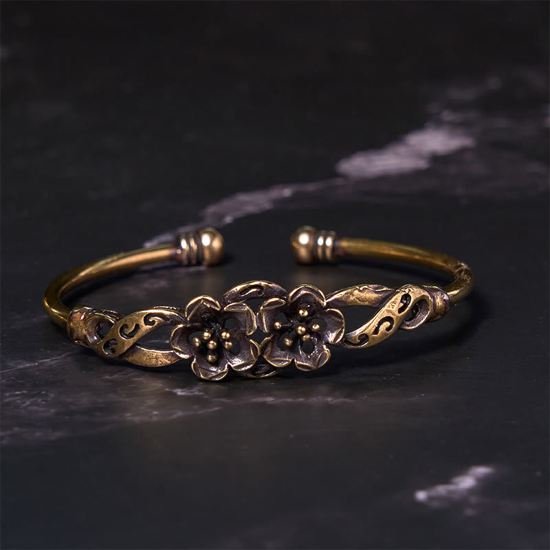 Large Copper Flowers Leaves Luck Healing Cuff Bracelet Bangle